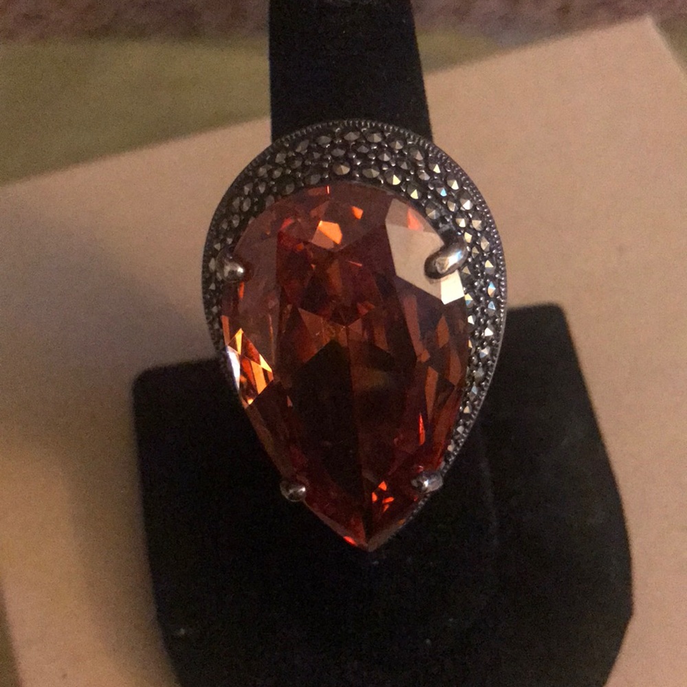 Sterling silver marcasite with orange stone